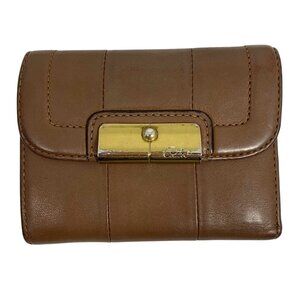 Coach Kristin Brown Leather Medium Trifold Wallet Gold Tone Accents